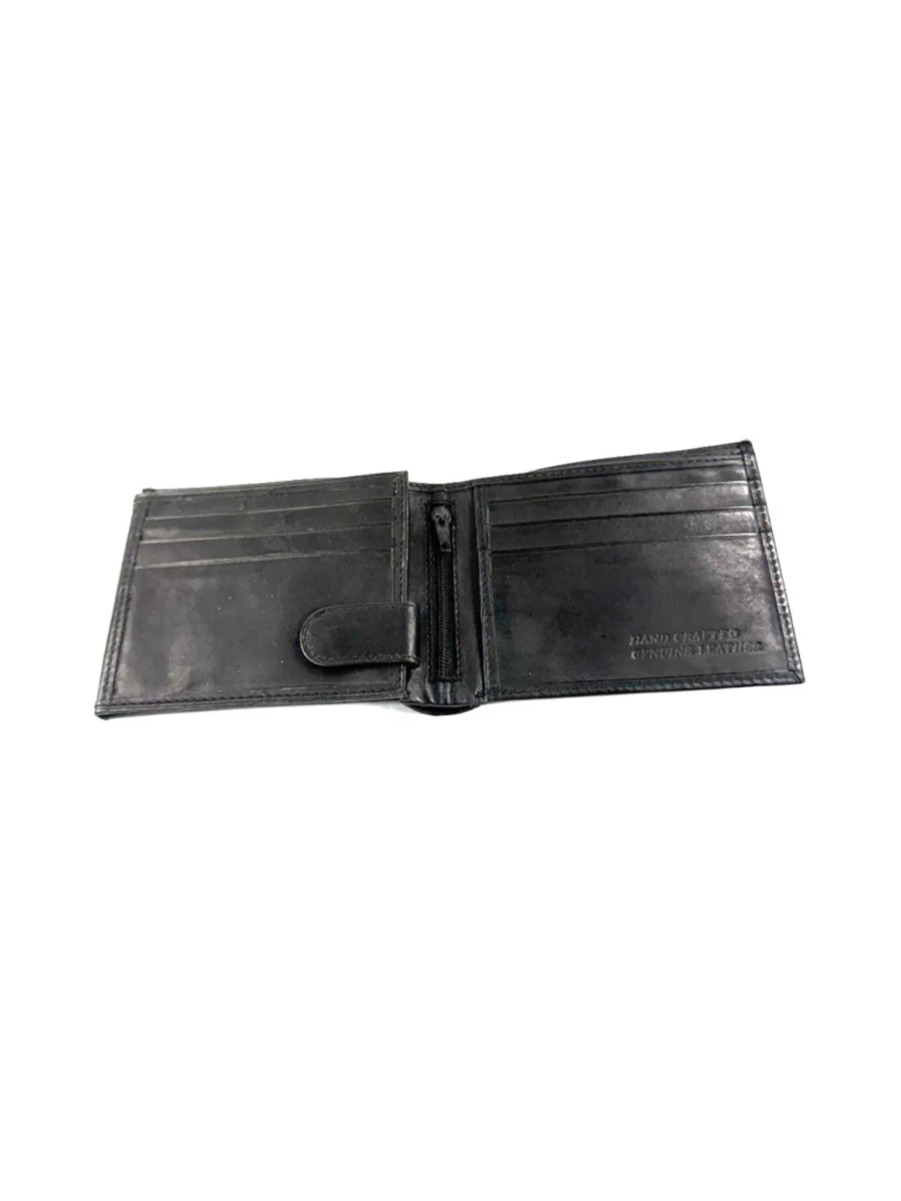 Hand Crafted Genuine Leather Wallet Men Black Trifold Credit Cards ID Cash India